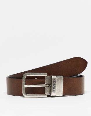 Levi's reversible leather belt with buckle logo in black/brown