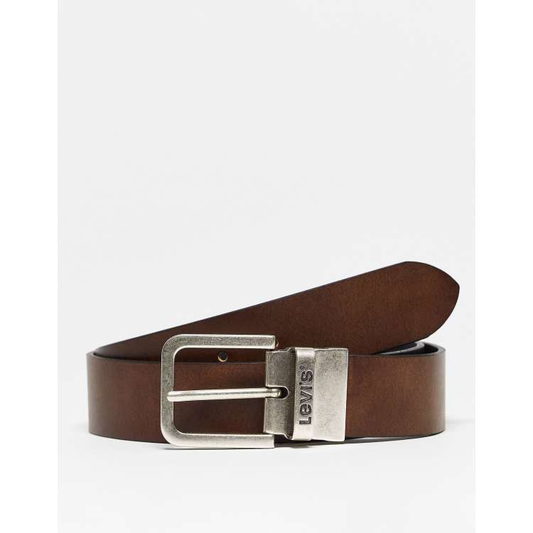 Levi s reversible leather belt with buckle logo in black brown ASOS