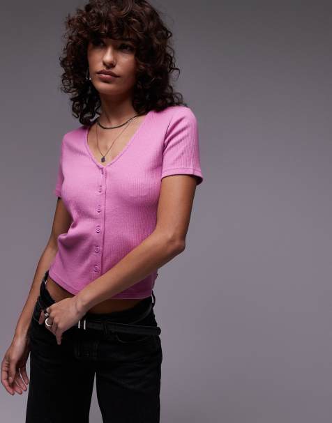 Levi's ribbed button up crop top in pink - view 1
