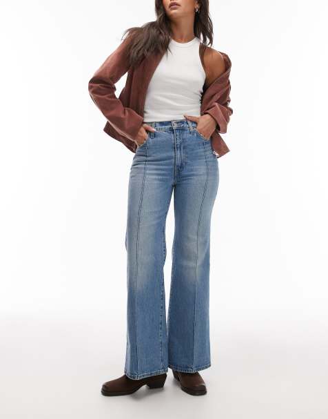 Levi's – Ribcage Bells – Blå, tvättade, utsvängda jeans med hög midja - view 1