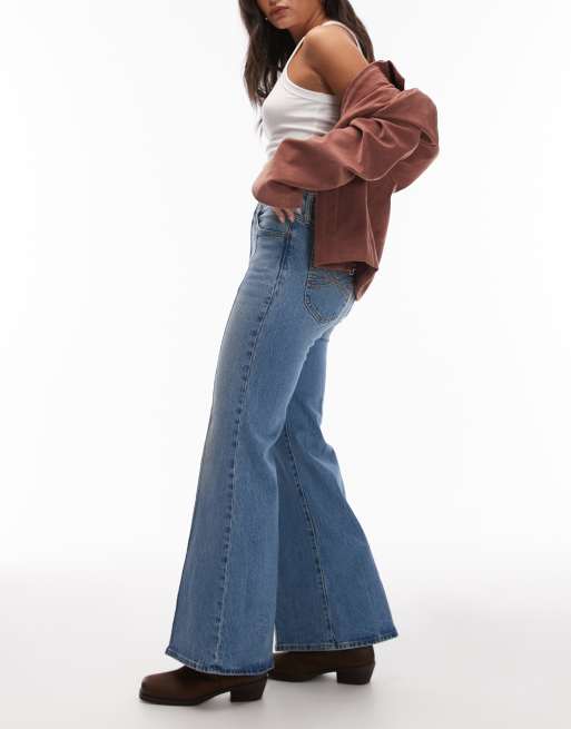 Levi's – Ribcage Bells – Blå, tvättade, utsvängda jeans med hög midja , 3 av 5