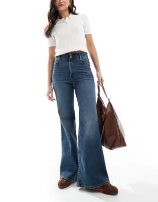 Levi's Ribcage Bells High Rise Flare Jeans With Corset Detail In Mid Blue