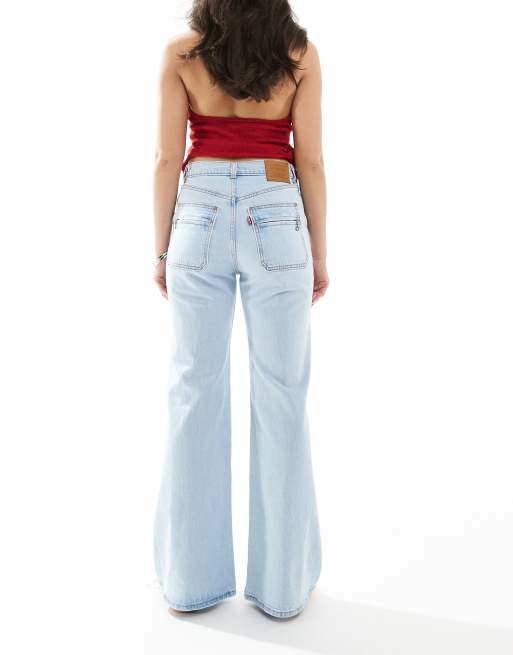 Levi's - Ribcage Bells - Jeans a zampa blu chiaro vintage a vita alta, 3 di 5