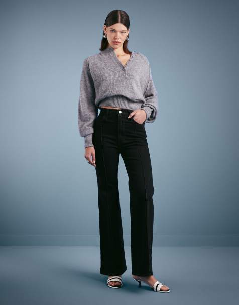 Levi's – Ribcage Bells – Svarta, tvättade, utsvängda jeans med hög midja - view 1