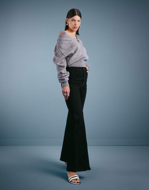 Levi's – Ribcage Bells – Svarta, tvättade, utsvängda jeans med hög midja , 5 av 5