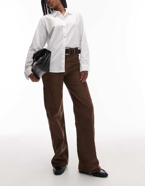 Levi's - Ribcage - Brune jeans med vide ben og flettet design i taljen i fløjl - view 1