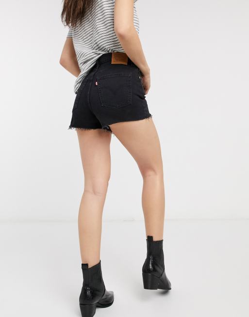 Levi's Ribcage denim shorts in black | ASOS