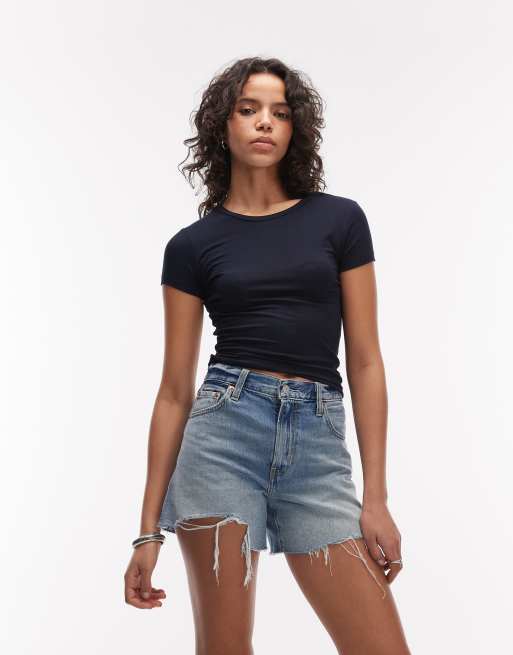 Levi's ribcage denim shorts in light blue, 2 of 5