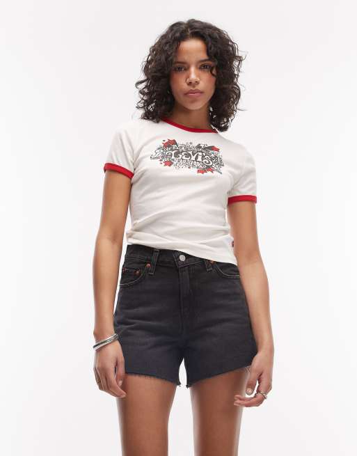 Levi's ribcage denim shorts in washed black, 2 of 5