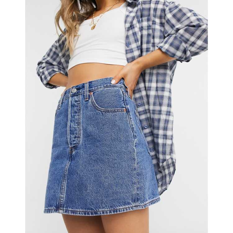 Levi's ribcage denim skirt in mid wash | ASOS