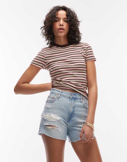 Levis ribcage distressed jorts in light blue, 2 of 5
