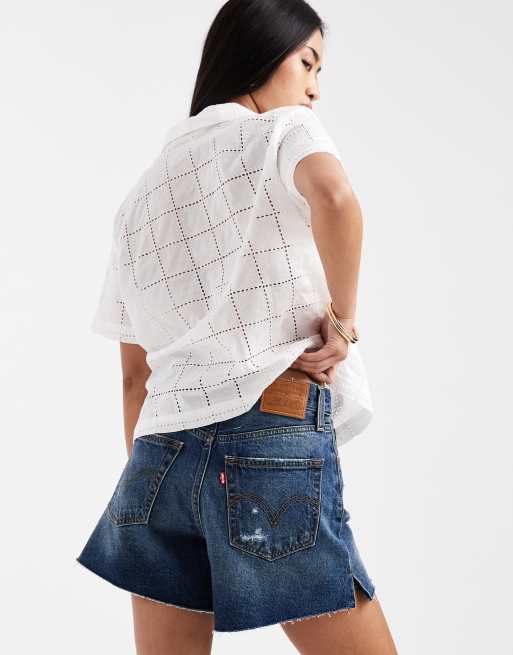 Levis ribcage distressed jorts in mid blue, 3 of 5