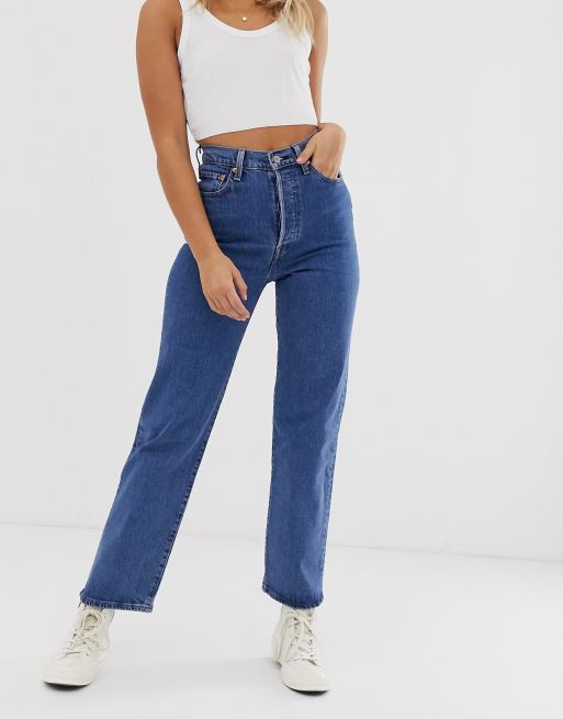 Levi's - Ribcage - Enkellange jeans met rechte pijpen in blauw