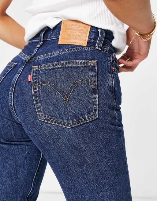 Levi's - Ribcage - Enkellange jeans met rechte pijpen in marineblauw, 3 van 4