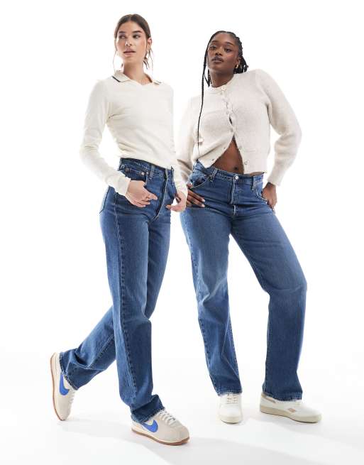 Levi's – Ribcage – Gerade geschnittene Jeans in Mittelblau mit regulärer Länge und hohem Bund