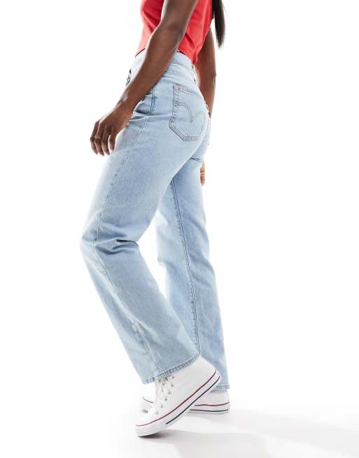 Levi s ribcage high rise straight ankle length performance cool denim jeans in light blue ASOS