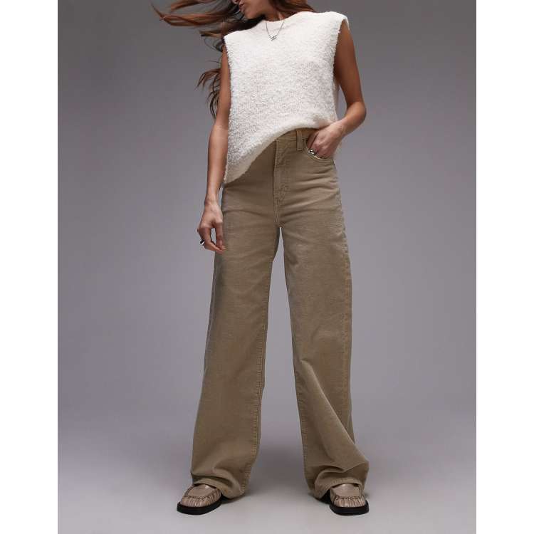 Levi's ribcage high rise wide leg corduroy pants in beige | ASOS