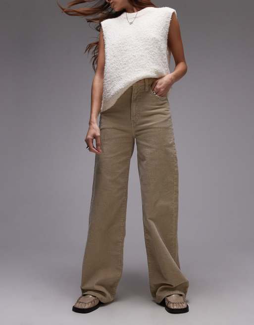 Levi's ribcage high rise wide leg corduroy pants in beige