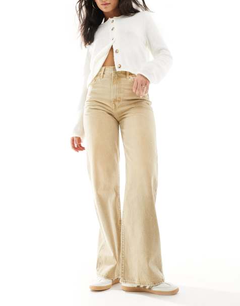 Levi's ribcage high rise wide leg jeans in beige - view 1