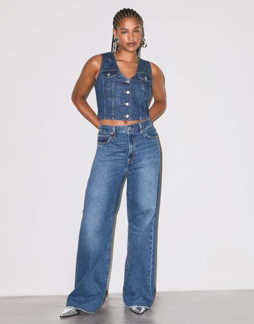 Levi's ribcage high rise wide leg jeans in dark blue ASOS