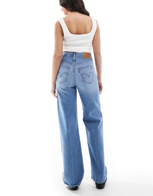 Levi's ribcage high rise wide leg jeans in light wash blue