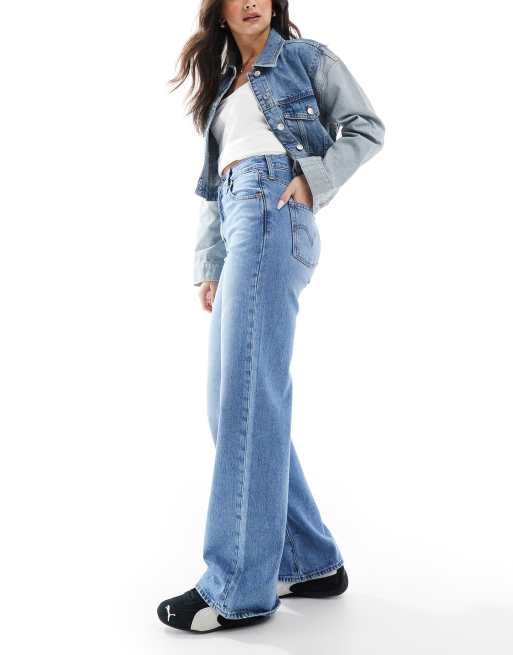 Levi's ribcage high rise wide leg jeans in light wash blue