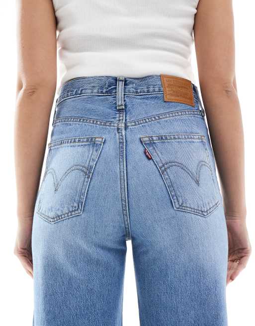 Levi's ribcage high rise wide leg jeans in light wash blue