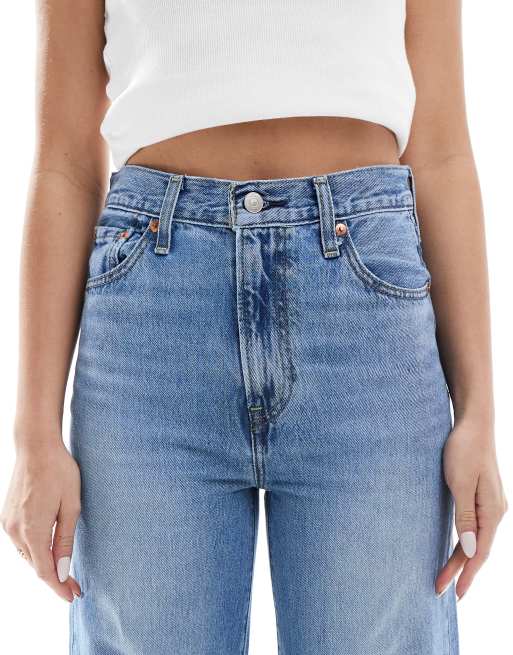 Levi's ribcage high rise wide leg jeans in light wash blue