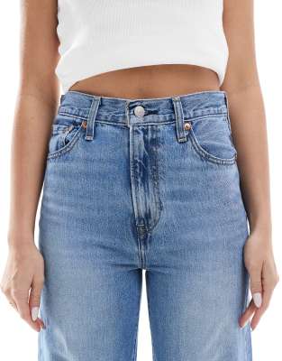 Levi's ribcage high rise wide leg jeans in light wash blue
