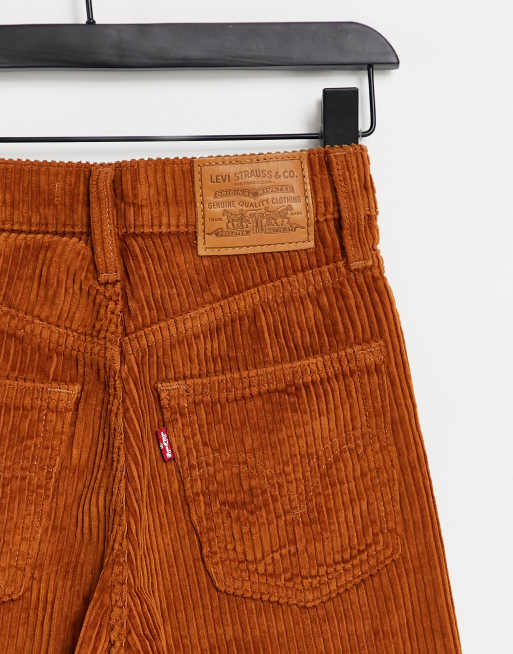 Levi's ribcage high waisted wide leg corduroy jeans in caramel brown | ASOS