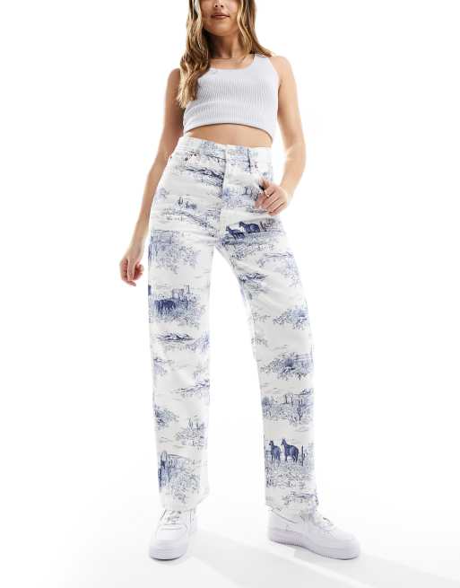 Levi's - Ribcage - Jean droit longueur cheville à imprimé bleu marine - Blanc