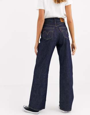 levi's blue ribcage wide leg jeans