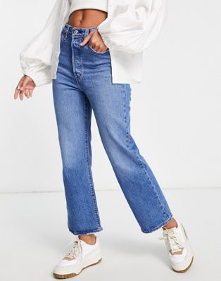 Levi's ribcage crop jeans in mid wash blue - ASOS Price Checker