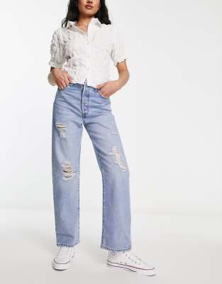 Levi's - Ribcage - Jeans in verwaschenem Mittelblau mit geradem Schnitt