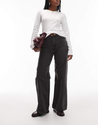 Levi's - Ribcage - Jeans in verwaschenem Schwarz mit weiten Beinen und Flechtdetail