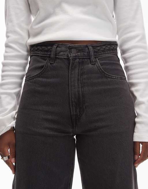 Levi's Ribcage-jeans med vida ben och flätad midjelinning i svart, 5 av 5