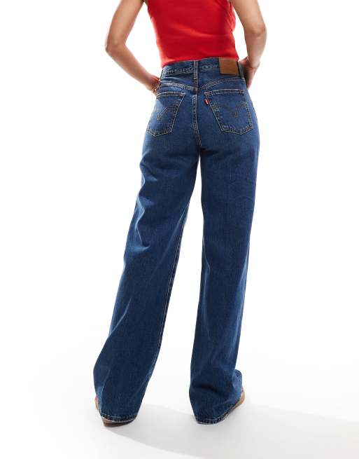 Levi's - Ribcage - Jeans met wijde pijpen en hoge taille in donkerblauw, 3 van 8