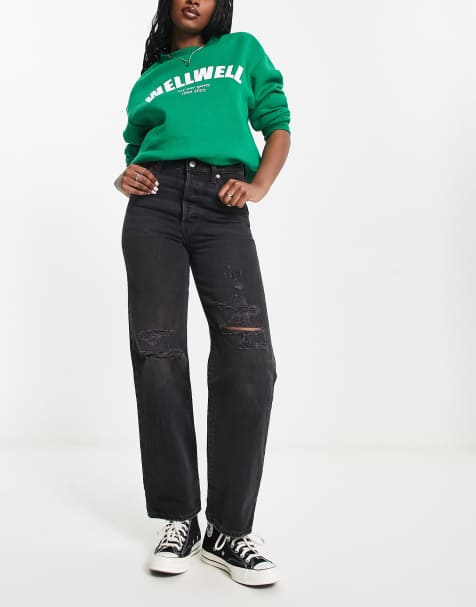 Levi's – Ribcage – Knöchellange, gerippte Jeans mit geradem Schnitt in Schwarz - view 1