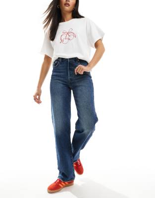 Levi's - Ribcage - Knöchellange Jeans in Dunkelblau mit hohem Bund und geradem Schnitt-Marineblau