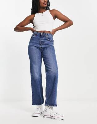 Levi's - Ribcage - Knöchellange Jeans in mittlerer Waschung mit geradem Schnitt-Blau