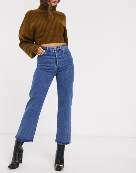 Levi's – Ribcage – Knöchellange Jeans mit gerade geschnittenen Hosenbeinen in verwaschenem Dunkelblau - view 1