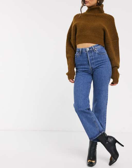 Levi's – Ribcage – Knöchellange Jeans mit gerade geschnittenen Hosenbeinen in verwaschenem Dunkelblau, 4 von 4