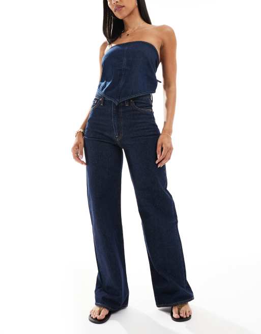 Levi's – Ribcage – Marinblå jeans med hög midja och vida ben