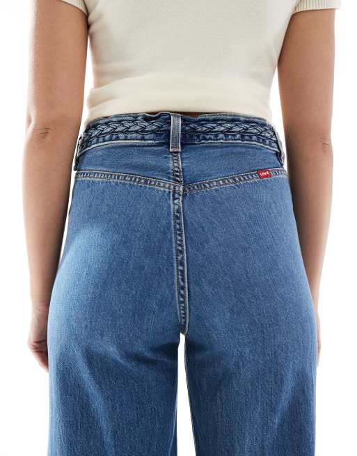 Levi's - Ribcage - Mellemblå jeans med høj talje, vide ben og flettet talje , 4 af 5