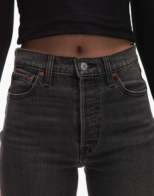 Levi's ribcage raka jeans i full längd i svart, 4 av 5