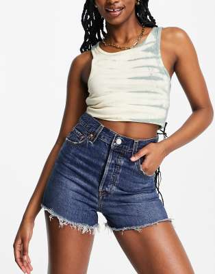 levi's ribcage short in darkwash blue