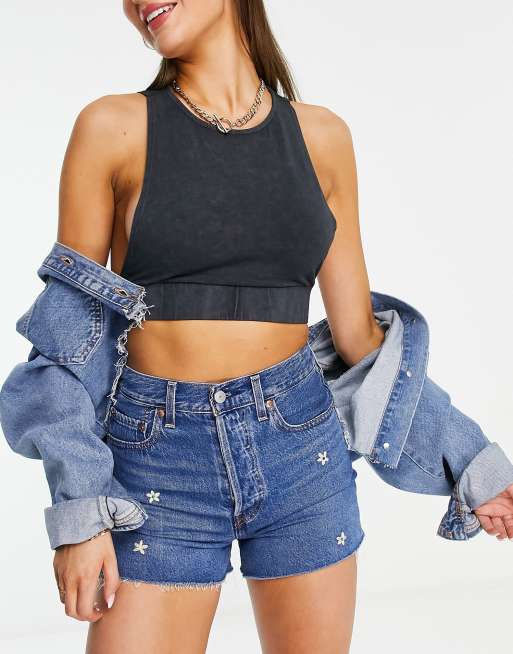 Levi's ribcage shorts in mid wash blue | ASOS