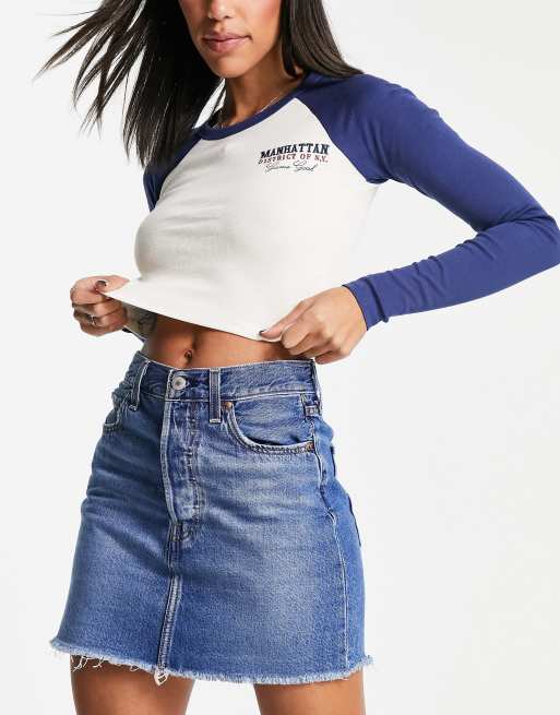 Levi's ribcage skirt in mid wash blue | ASOS