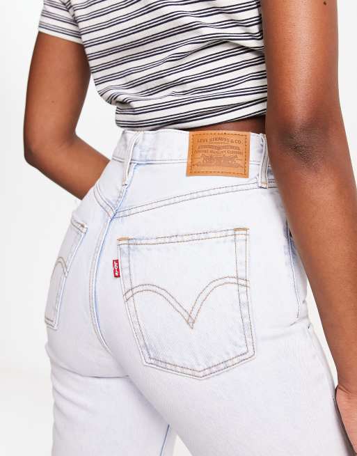 High Waisted Light Wash Straight Ankle Jeans