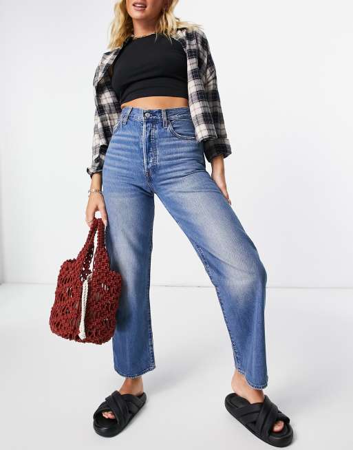 Levi's ribcage straight ankle jeans in mid blue | ASOS